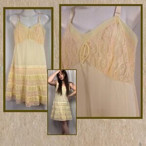 Vintage 1950s Butter Yellow Lace-Tiered Superior by Fenwick Slip Dress